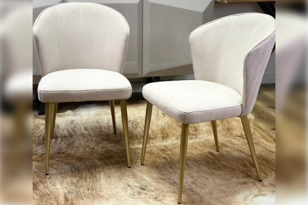 Chanel Fabric Dining Chair – Upholstered Kitchen Chair with Gold Legs