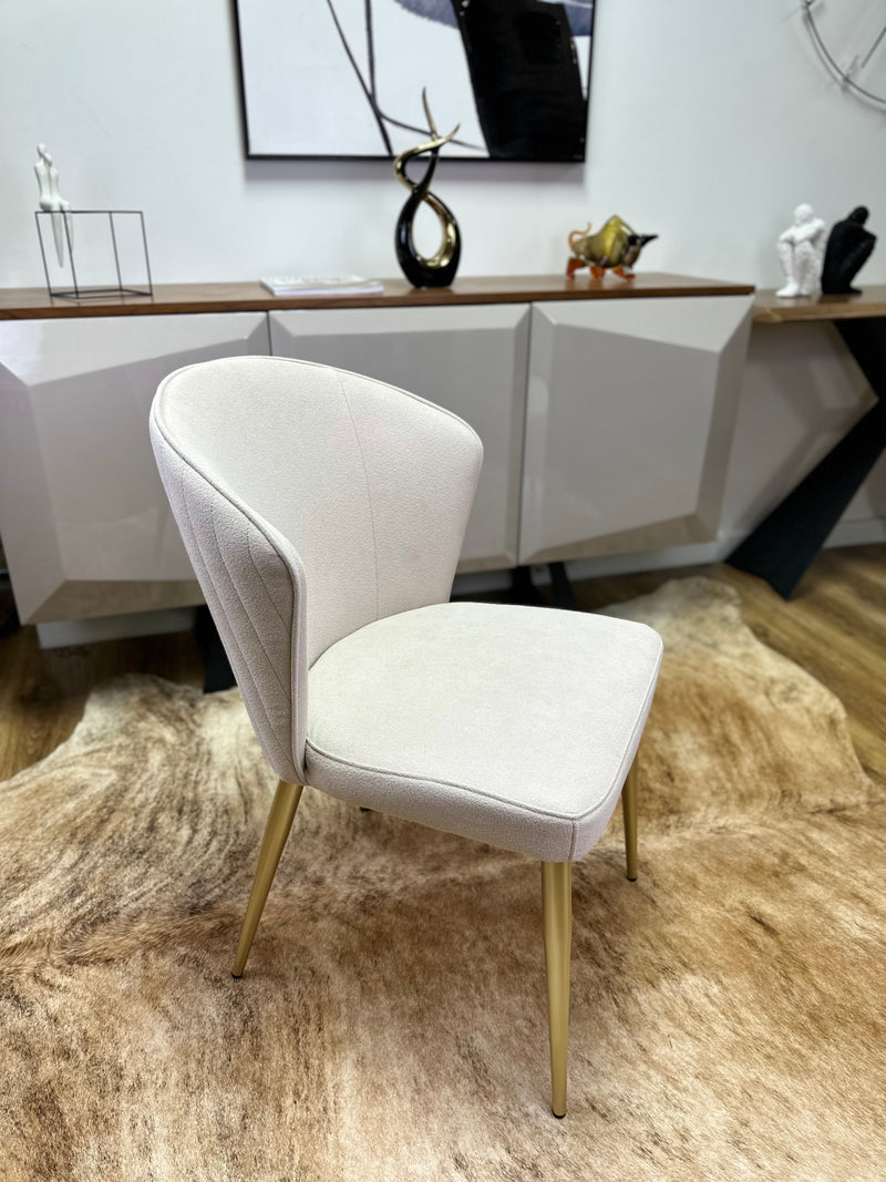 Chanel Designer Dining Chair with Luxurious Upholstery Fabric and Metal Gold Legs