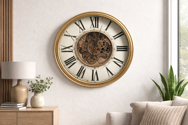 Rustic Vintage Skeleton Gear Wall Clock (66cm)
