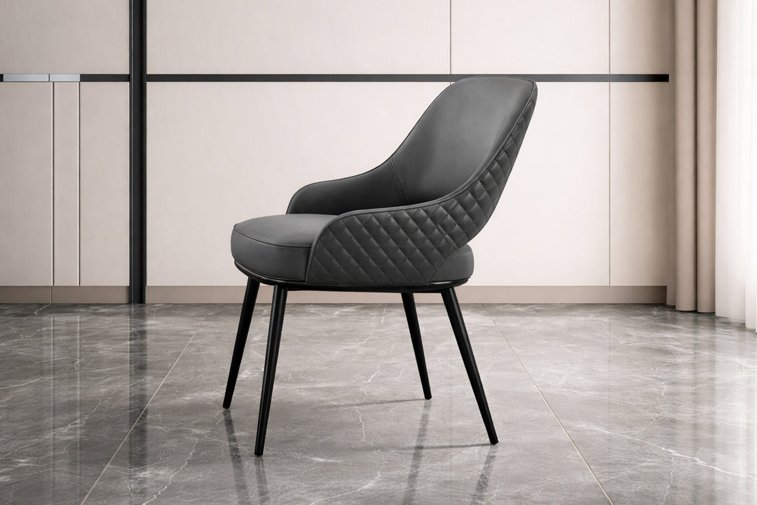 Prada Curved Back Black Leather Dining Chair with Metal Legs