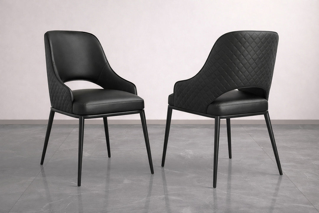 Prada Curved Back Black Leather Dining Chair with Metal Legs