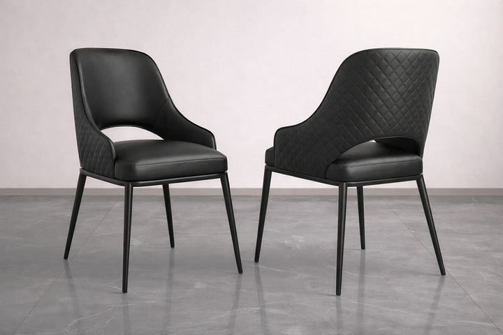 Prada Curved Back Black Leather Dining Chair with Metal Legs