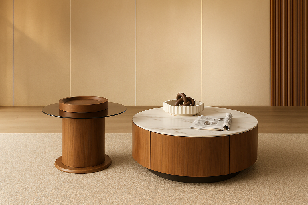 Bahamas Nesting Coffee Table Set with White Sintered Stone & Glass Top