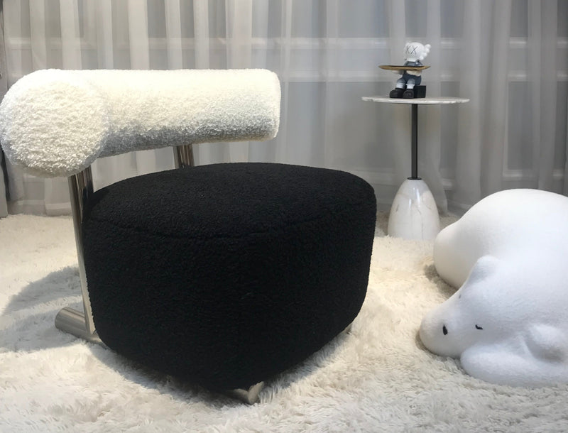 Chic Comfort Black & White Teddy Fabric Ascent Chair with Chrome Legs