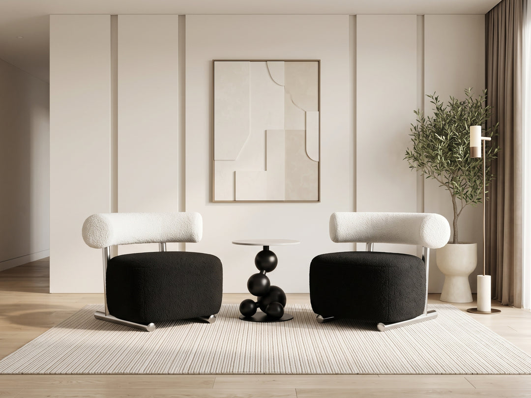 Chic Teddy Fabric Accent Chair – Black & White with Chrome Legs