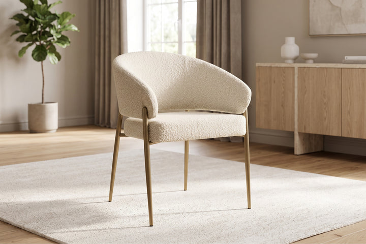 Chloe Boucle Dining Chair – Curved Back with Steel Legs
