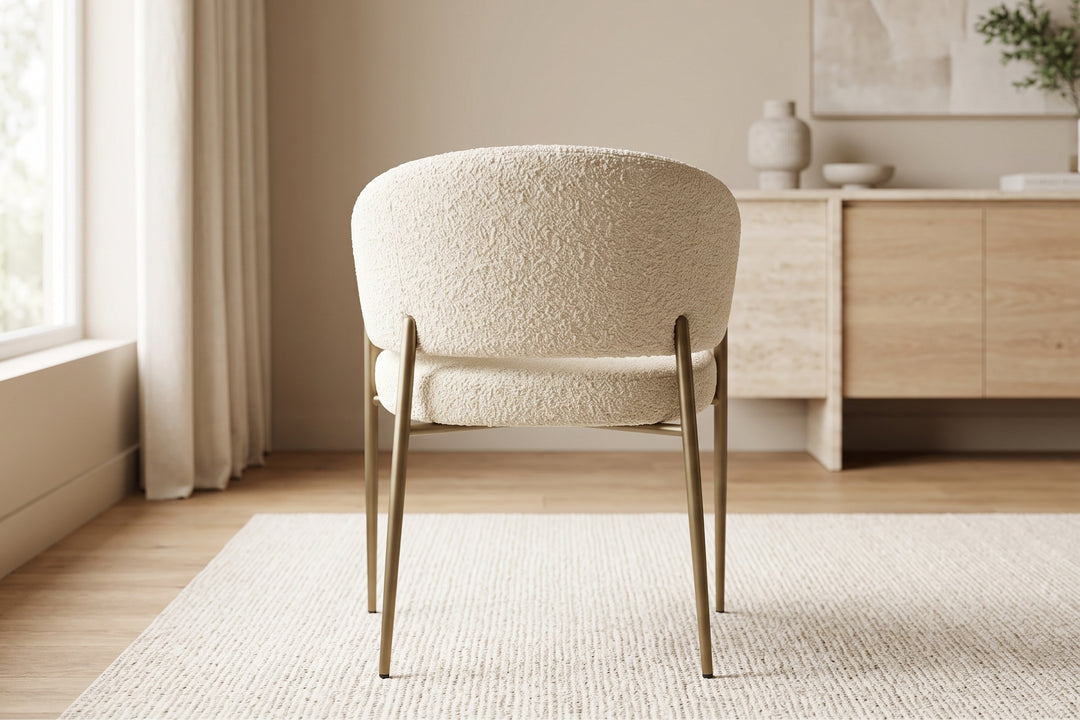 Chloe Boucle Dining Chair – Curved Back with Steel Legs