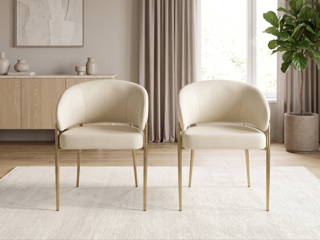 Chloe Curved Back Cream Leather Dining Chair