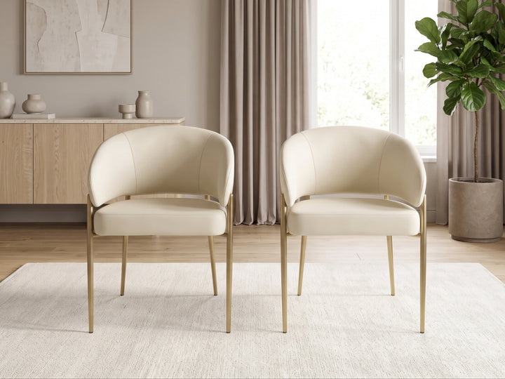 Chloe Curved Back Cream Leather Dining Chair