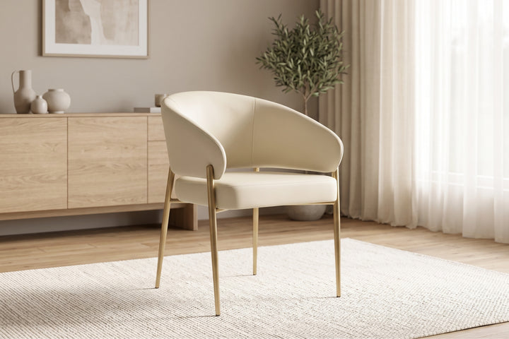 Chloe Curved Back Cream Leather Dining Chair