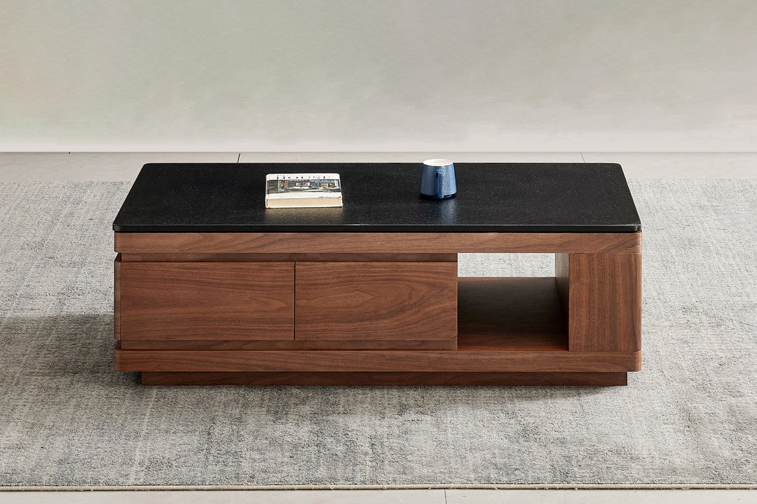 Coco Coffee Table with Black Burnt Stone Top and Storage
