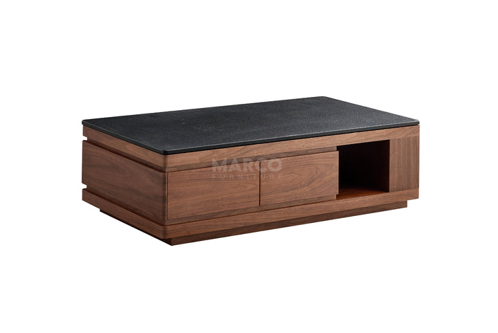 Coco Coffee Table with Black Burnt Stone Top and Storage