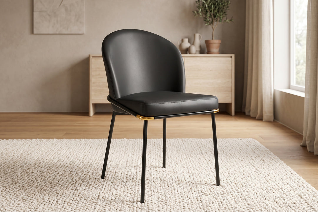 Cooper Armless Leather Dining Chair – Modern Black Chair with Metal Legs