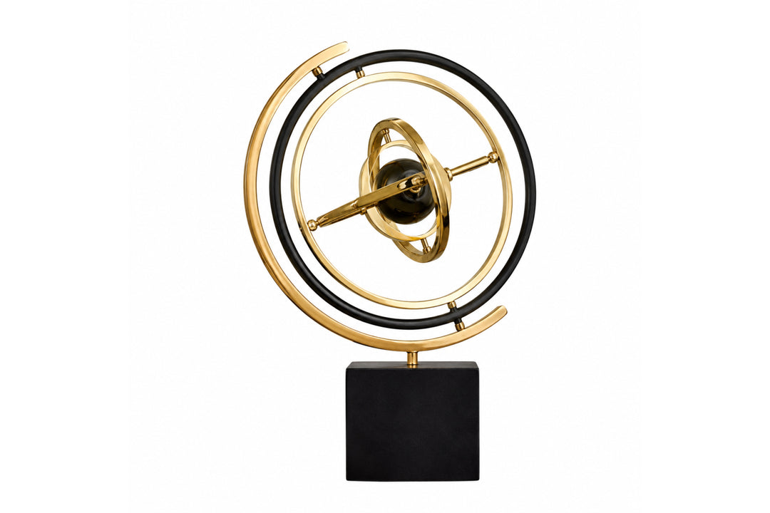 Cosmos Armillary Sphere Sculpture – Gold & Marble Orbital Ornament