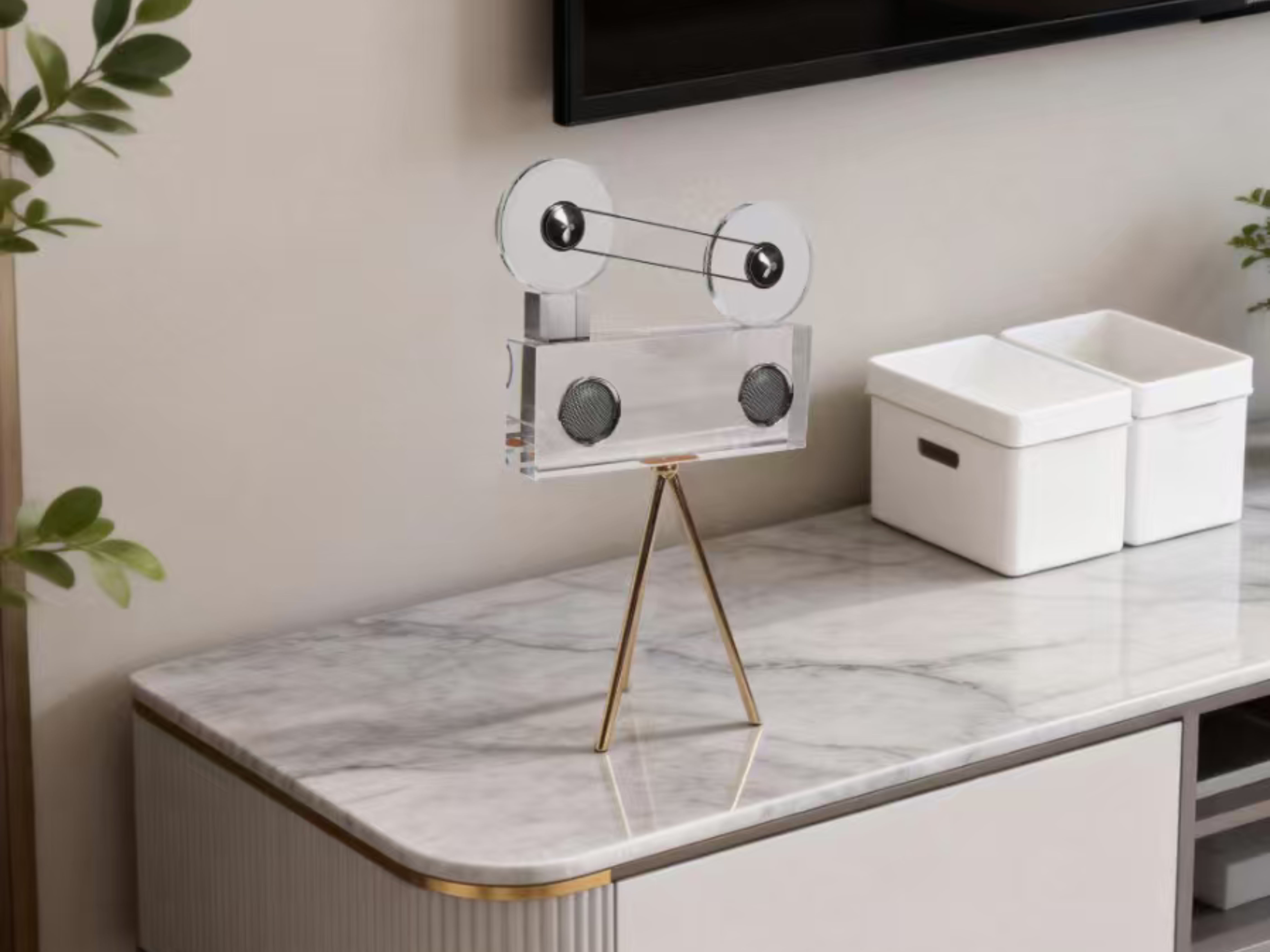 Crystal Film Reel Camera Sculpture | Tripod Decor