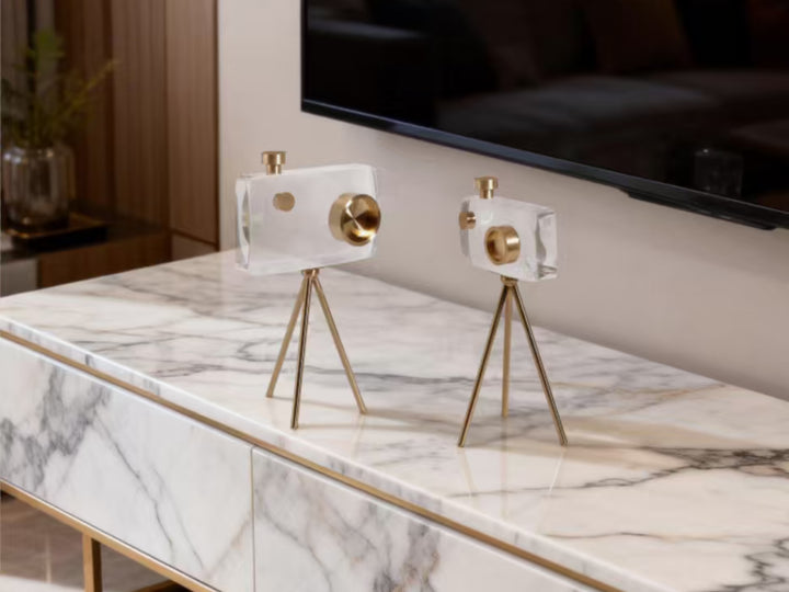 Crystal Gold Camera Decor Set – Modern Crystal Table Decor
