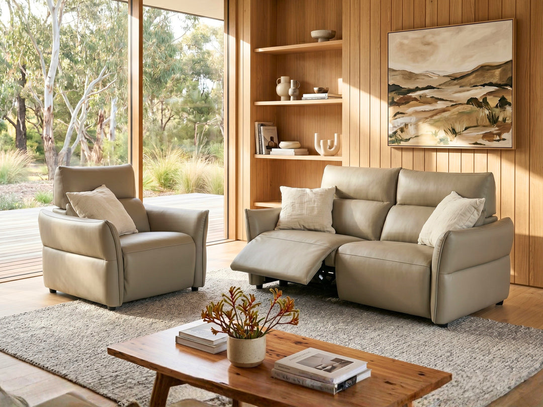 Cyprus Leather Recliner Sofa with Adjustable Headrests