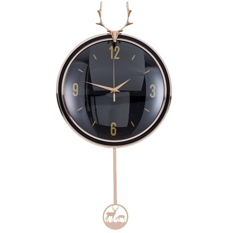 Deer Head Black and Gold  Pendulum Wall Clock  33cm