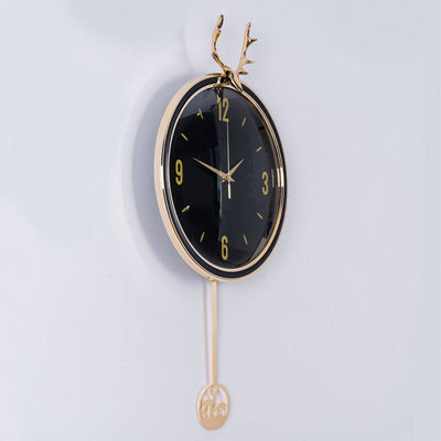 Deer Head Black and Gold  Pendulum Wall Clock  33cm