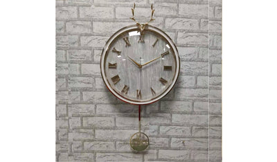 Deer Head Gold and White Pendulum Wall Clock  33cm
