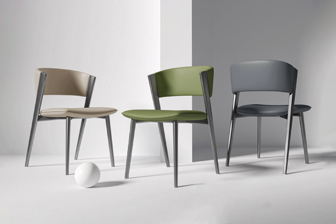 Dior Designer Dining Chair with Carbon Steel Legs in Grey