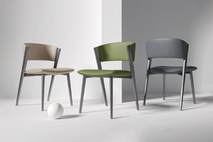 Dior Designer Dining Chair with Carbon Steel Legs in Grey