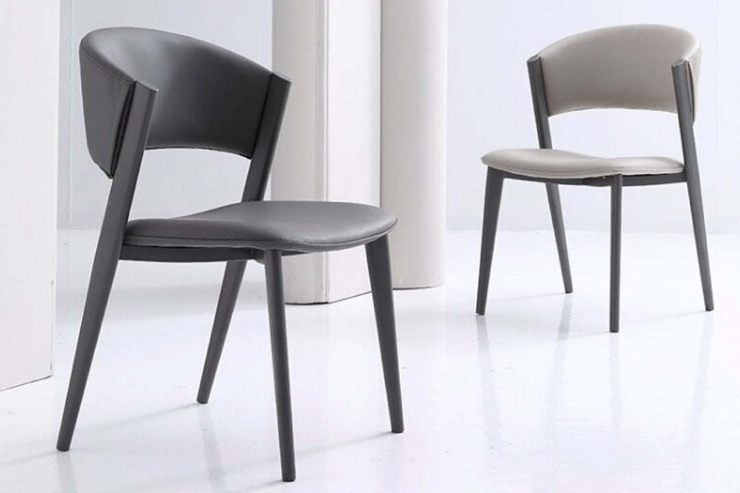 Dior Designer Dining Chair with Carbon Steel Legs in Grey