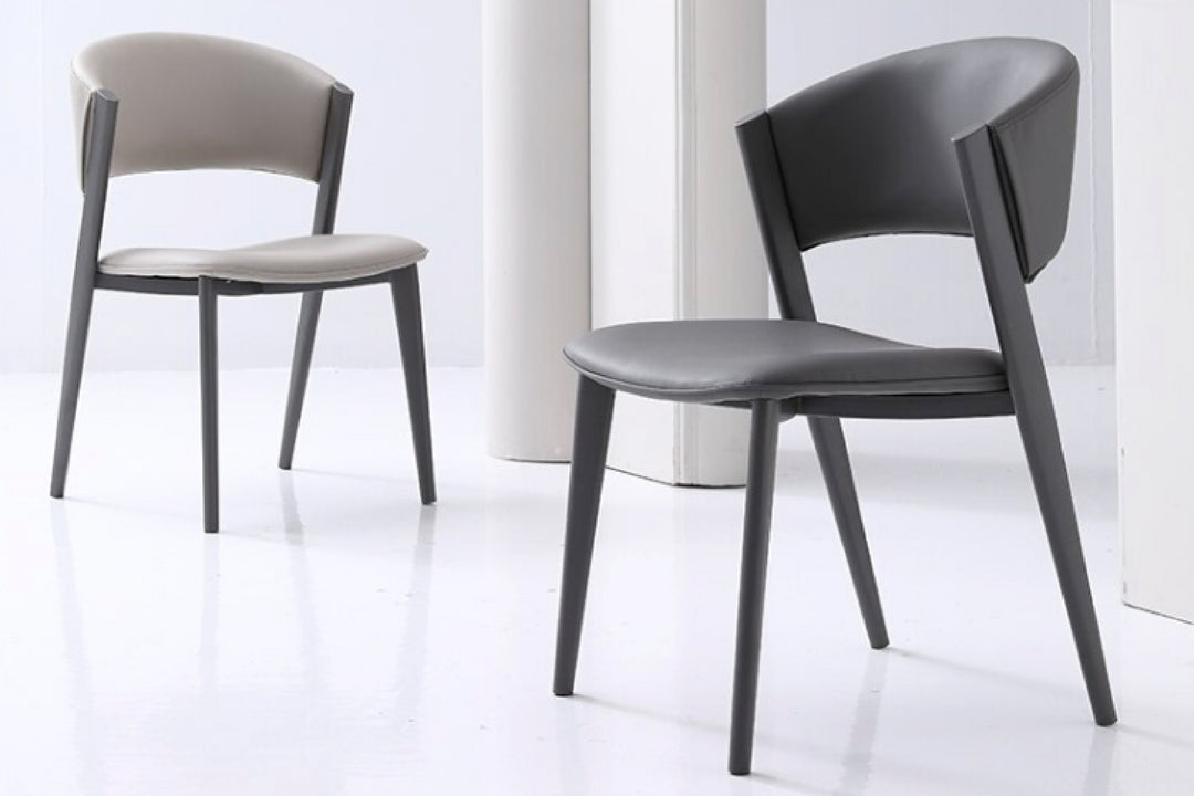 Dior Designer Dining Chair with Carbon Steel Legs in Grey