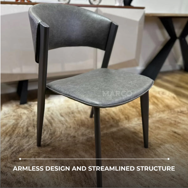 Dior Designer Dining Chair with Carbon Steel Legs in Grey