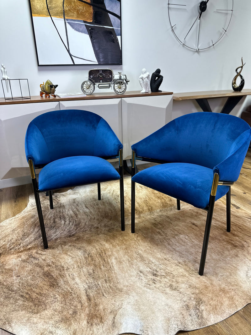 Donnie Blue Velvet Dining Chair Curved Back Modern Arm Chair