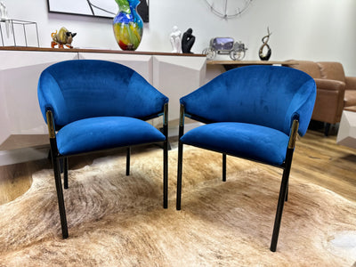 Donnie Blue Velvet Dining Chair Curved Back Modern Arm Chair