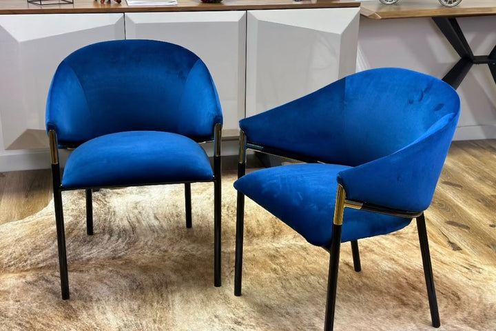 Donnie Curved Back Blue Velvet Dining Chair