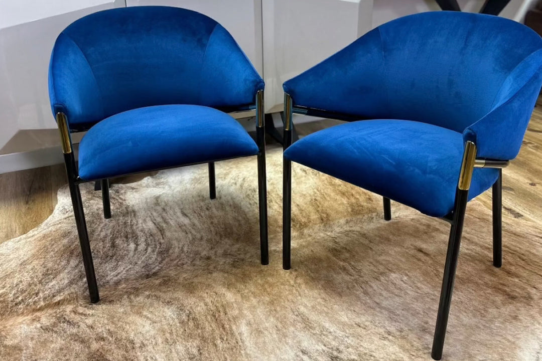 Donnie Curved Back Blue Velvet Dining Chair