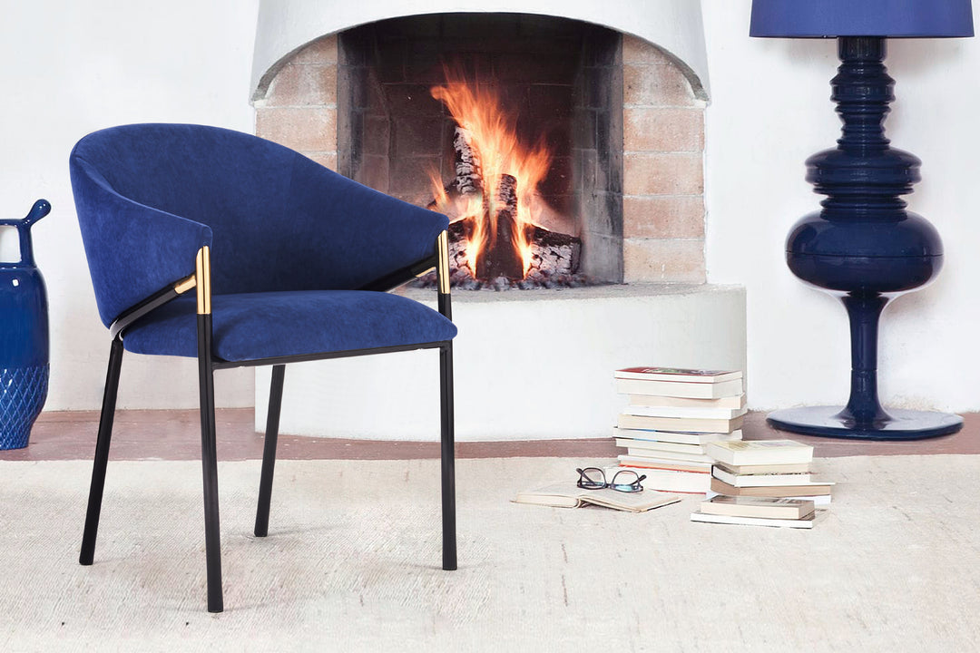 Donnie Curved Back Blue Velvet Dining Chair
