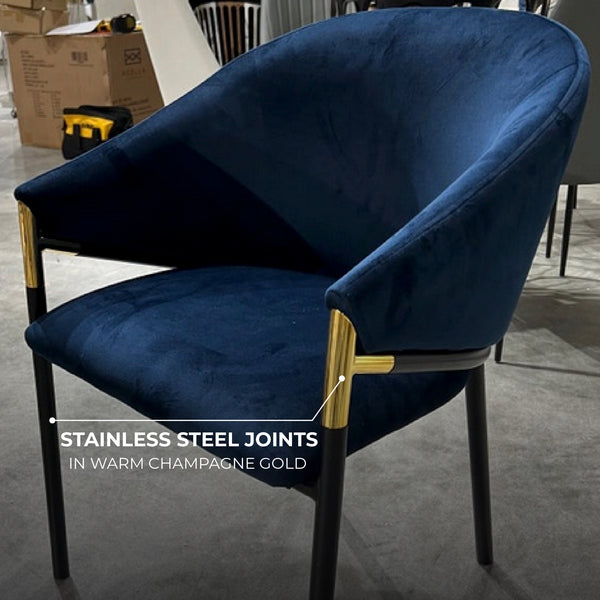 Donnie Curved Back Blue Velvet Dining Chair