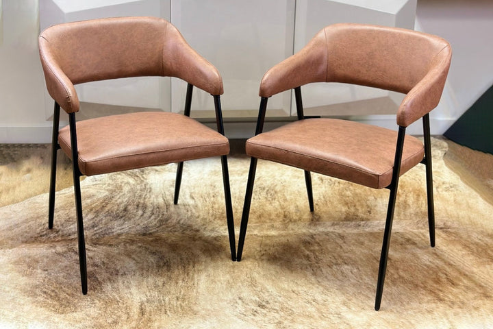 Dora Tan Leather Dining Chair with Armrest