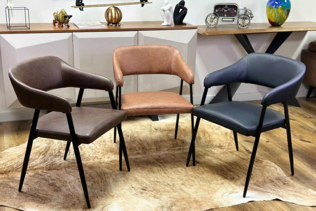 Dora Tan Leather Dining Chair with Armrest