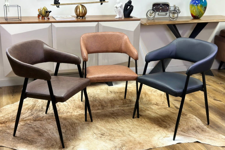 Dora Tan Leather Dining Chair with Armrest