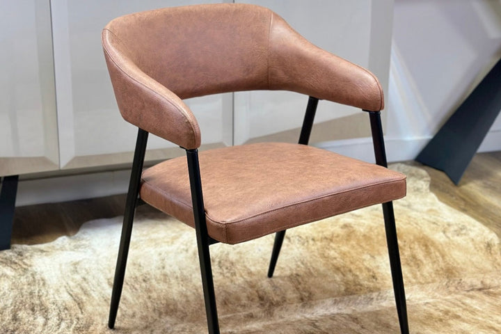 Dora Tan Leather Dining Chair with Armrest