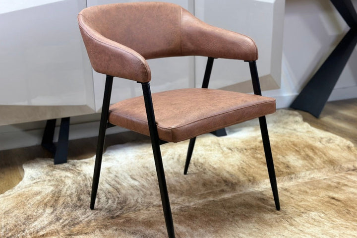 Dora Tan Leather Dining Chair with Armrest