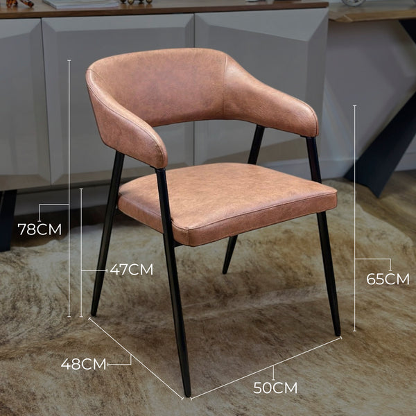 Dora Tan Leather Dining Chair with Armrest