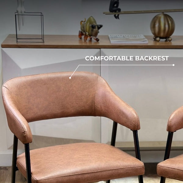 Dora Tan Leather Dining Chair with Armrest