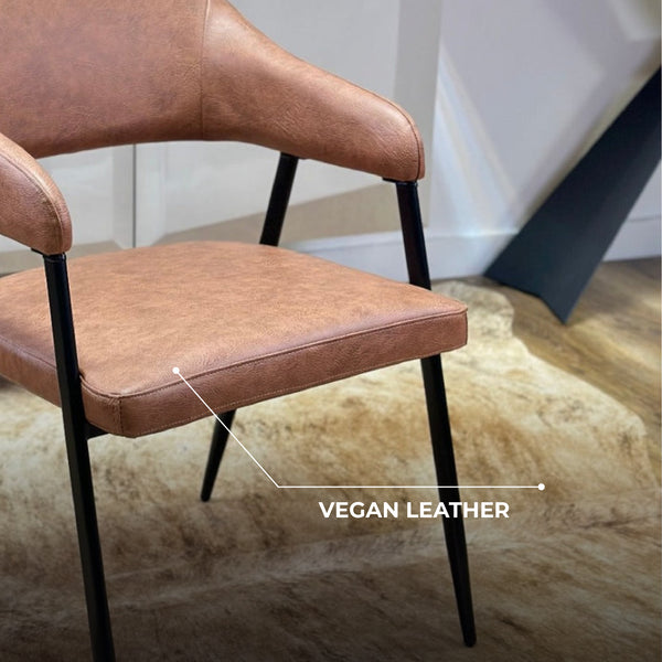 Dora Tan Leather Dining Chair with Armrest