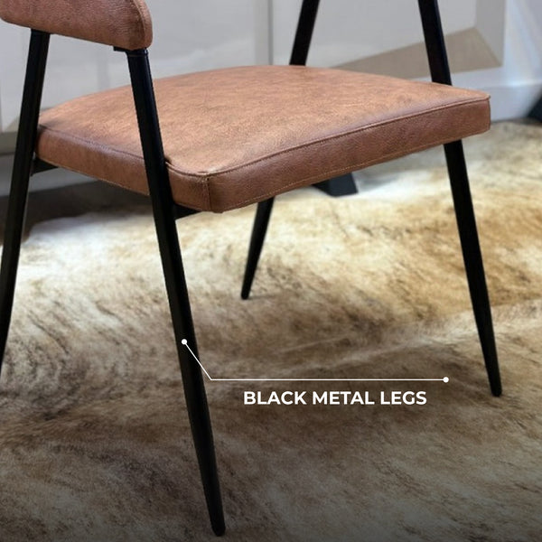 Dora Tan Leather Dining Chair with Armrest