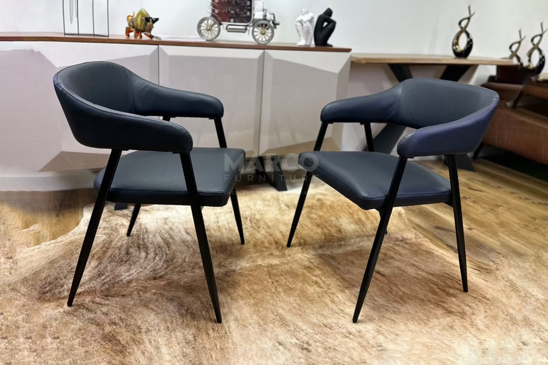 Dora Black Leather Dining Chair – Modern Dining Seat with Armrest