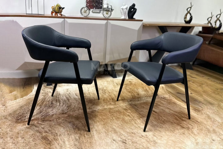 Dora Black Leather Dining Chair – Modern Dining Seat with Armrest