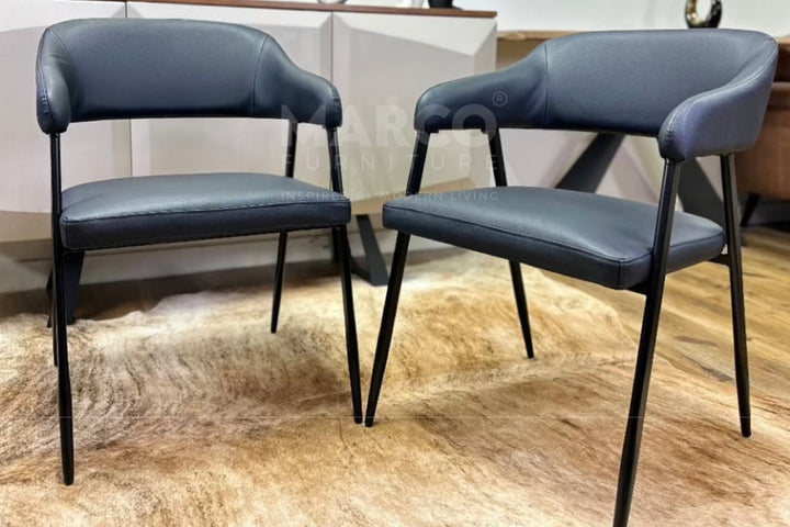 Dora Black Leather Dining Chair – Modern Dining Seat with Armrest