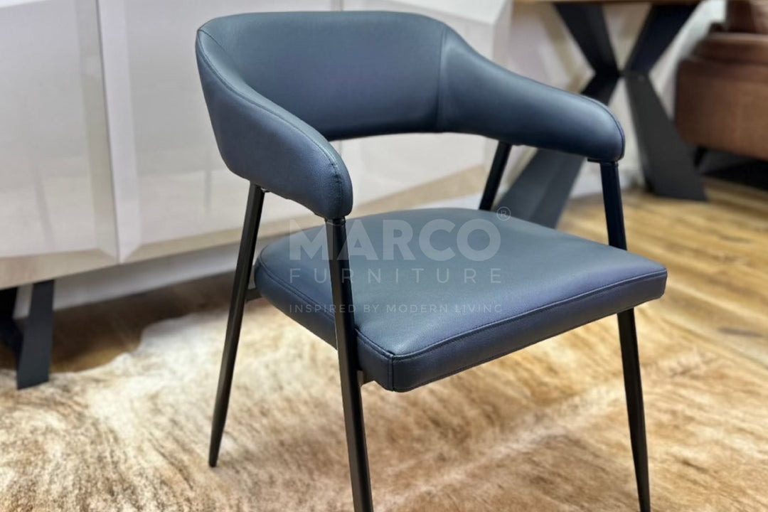 Dora Black Leather Dining Chair – Modern Dining Seat with Armrest