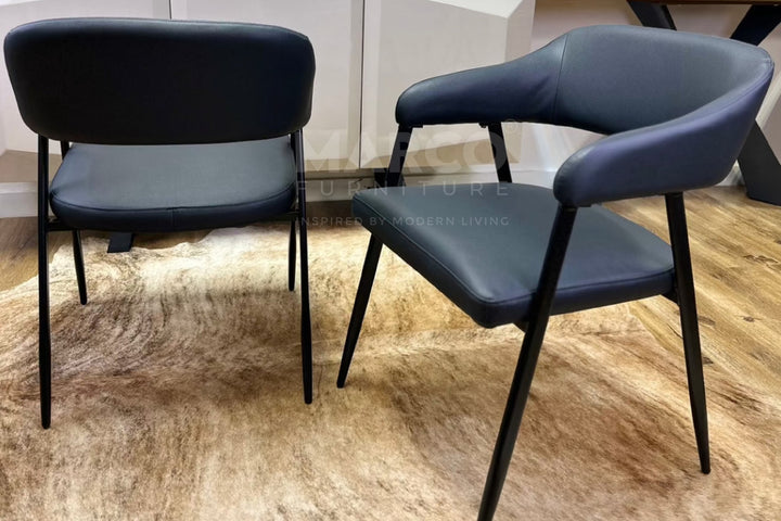 Dora Black Leather Dining Chair – Modern Dining Seat with Armrest