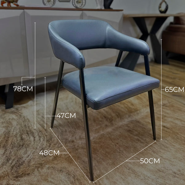 Dora Black Leather Dining Chair – Modern Dining Seat with Armrest